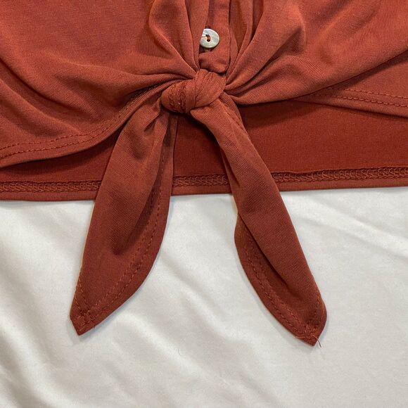 Green Envelope | Rust Orange Tie-Front Button Down Blouse | Small - Picture 3 of 6